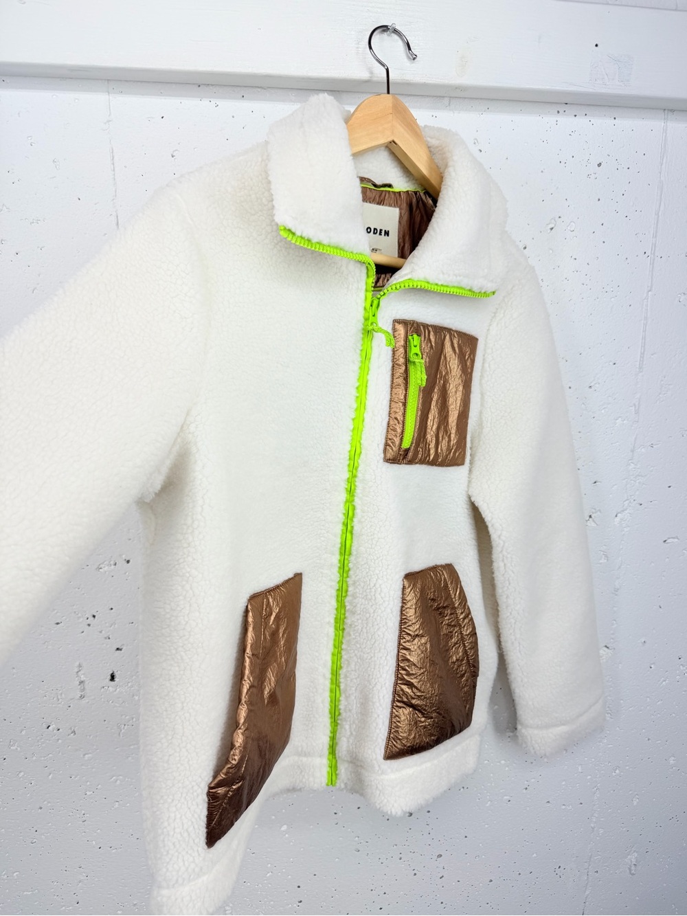 Boden Women’s Size 6 Ivory Funnel-Neck Borg Fleece Zip Up Jacket - Picture 7 of 16